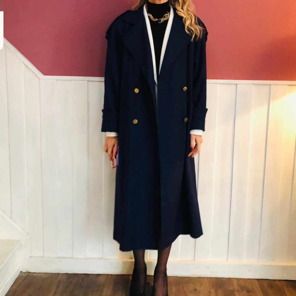 Vintage Studio Vogue Virgin Wool Canadian Trench Coat with Shoulder Pads